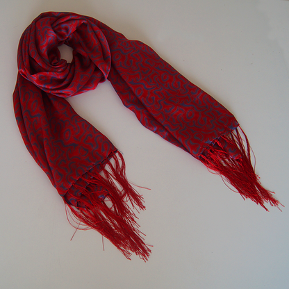 Foulard de Seda con Flecos - Lineas Curvas Rojo y Azul