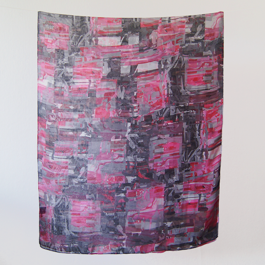 Foulard de Seda Chiffon - Negro y Rosado