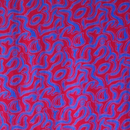 Foulard de Seda con Flecos - Lineas Curvas Rojo y Azul