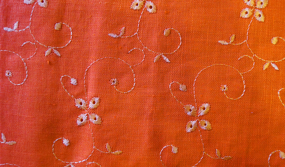 Lino 100% Natural - Naranja Flores Bordadas